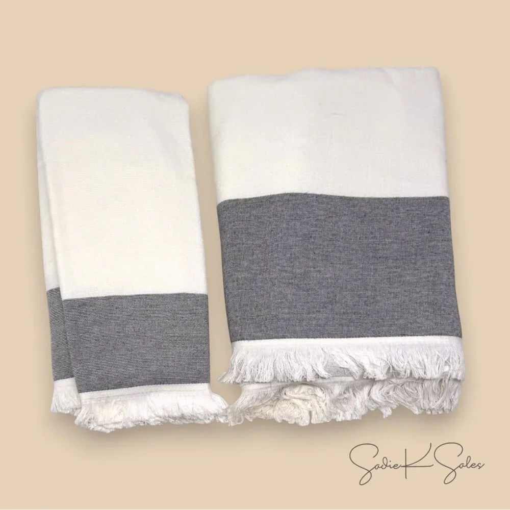Colorblock Hand Towel - Hearth & Hand Magnolia‎ - Sour Cream, Gray Stripe 2020